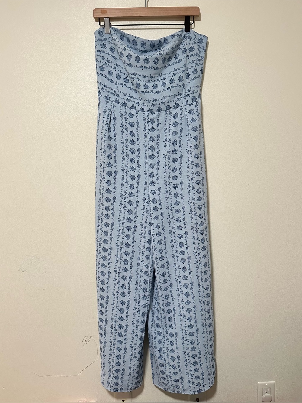 Inspired Hearts Strapless Wide-Leg Jumpsuit in Light Blue Floral